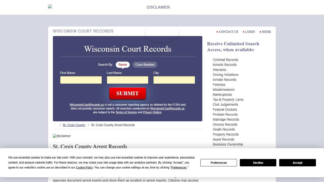 St. Croix County Arrest Records WisconsinCourtRecords.us